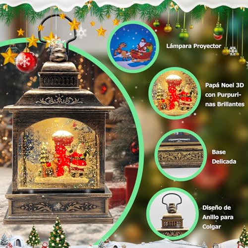 Miniatura 2 de Marsyu Globos De Nieve Navideños Musicales, Linternas Navideñas Giratorias Con Pilas Usb Y 3aa Con Proyector,Temporizador, Decoraciones Navideñas Vintage Regalos Para Decoración Papá Noel Reno Buzón
