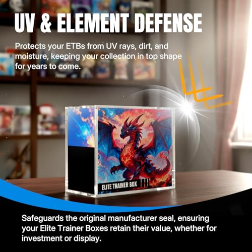 Wigearss Acrylic Display Case For Elite Trainer Box (Etb) - 5Mm Thick Uv Protection Magnetic Lid - Clear Protective Storage Box For Tcg Collectibles & Trading Cards (Internal: 19X16.8X9Cm) - 3