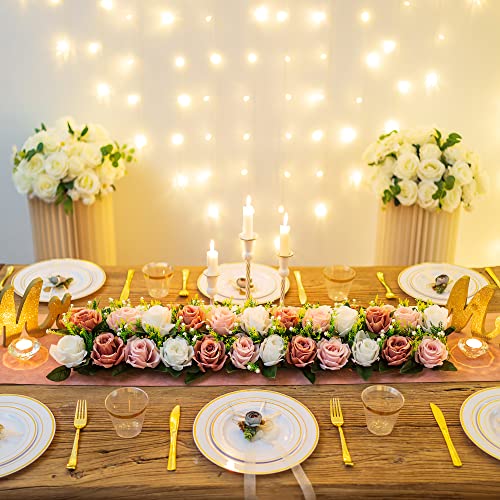Blosmon Artificial Flowers Wedding Centerpieces Decorations Fake Flowers 6 Pcs Dusty Pink Silk Floral Arrangement Dinning Table Runner Centerpiece, Rose Flower For Room Reception Table Decor #TOP2