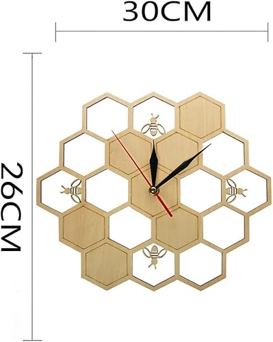 Miniatura 4 de XDG Reloj de pared de madera natural con diseño de abejas y panal de abeja, arte de pared, diseño de abeja, miel, contemporáneo, para decoración del