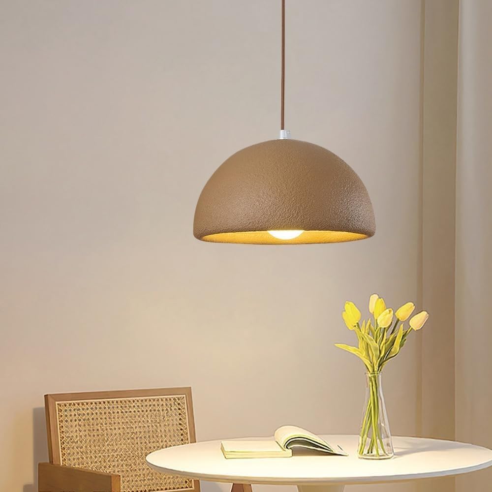 11.81 Inch Pendant Light Wabi-Sabi Style, E27 3-Color Dimming Polystyrene Hanging Lamp, Tea Room Study Decoration Adjustable Lighting Fixture, for Shop Living Room Coffee Shop Aisle