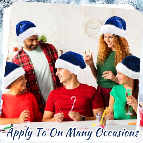 Image of Vicenpal 20 Pcs Santa Hats Bulk Plush Christmas Hats for Adults Women Men Holiday Party Costume(Navy Blue)