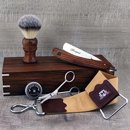 Haryali London, Klassisches Rasiermesser Set mit Lederriemen & Holzbox – Barbier Rasierset für Herren – Traditionelle Nassrasur – Vintage Rasierset mit Rasierpinsel & Zubehör