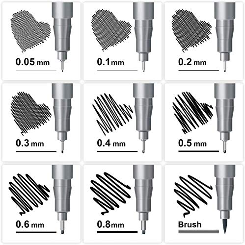 Image of like it Micro-Pen Fineliner Ink Pens Set of 9 Black Waterproof Archival Ink Micro Fine Point Pens with Brush Tip for Sketching Drawing Writing Technical Illustration