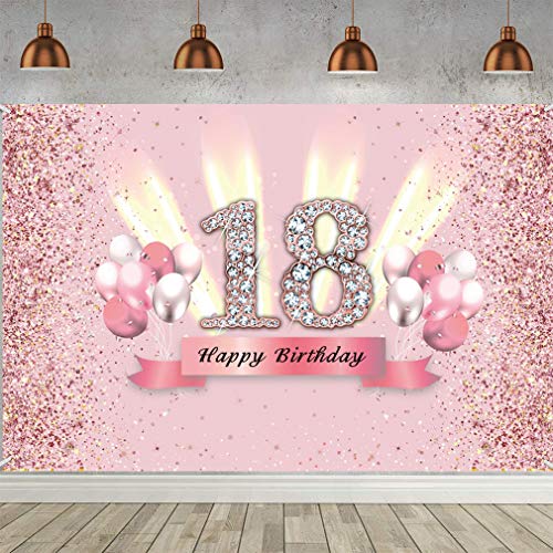 18th Birthday Decoration Rosegold Party Decor for Girls Fabric Sign Poster 18th Anniversary Background Banner 18th Birthday Party Supplies Birthday Decoration Glitter Pink