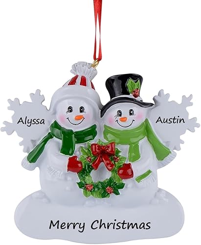 Adorno de Navidad personalizado para familia de 2 muñecos de nieve, adorno familiar de copo de nieve de resina, decoración de árbol de Navidad,