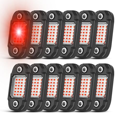 LY8 12Pods LED Rock Lights Red 24led Chips Waterproof Neon Underglow Lighting Kit for Trucks SUV ATV...