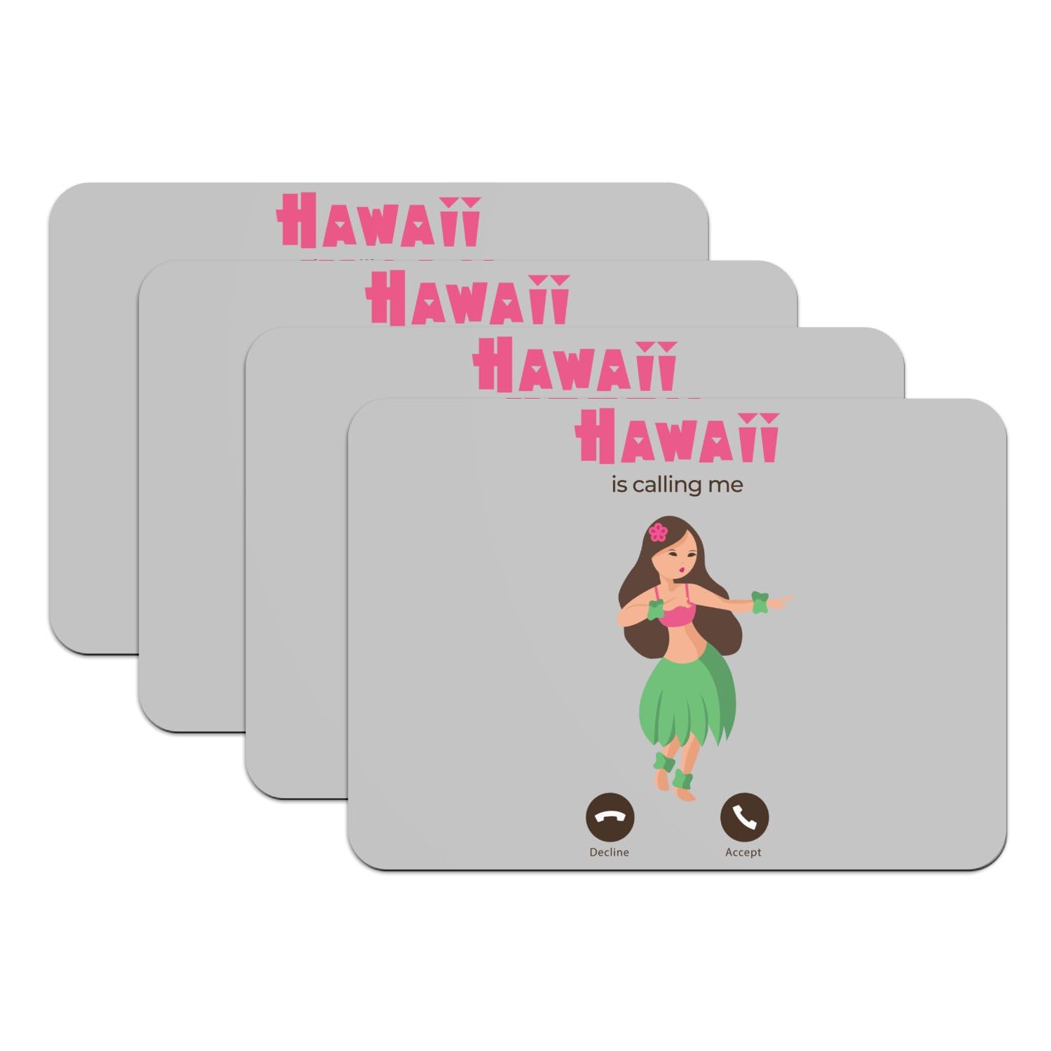 Sets de table gris Hawaii lot de 4 grands dessous en caoutchouc 39,5x28,5 cm