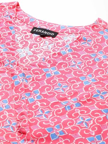 Image of feranoid Floral Print Angrakha 3 Sleeves Flared Kurti