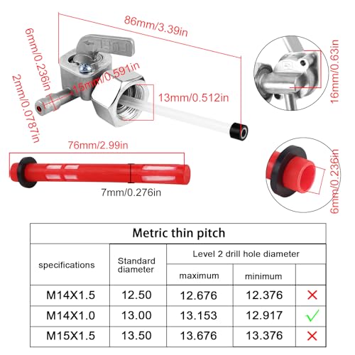 Image of FLYPIG Fuel Valve Petcock for Honda Z50R XR80 XR100 CT125 XR200 XL125S | fits CB125S CM185T CM200T XL125 TL125S XR75 XL75 XR185 , M14*1, Gas Fuel Tank Switch Shut Off, 16950-163-035 16950-GF6-015