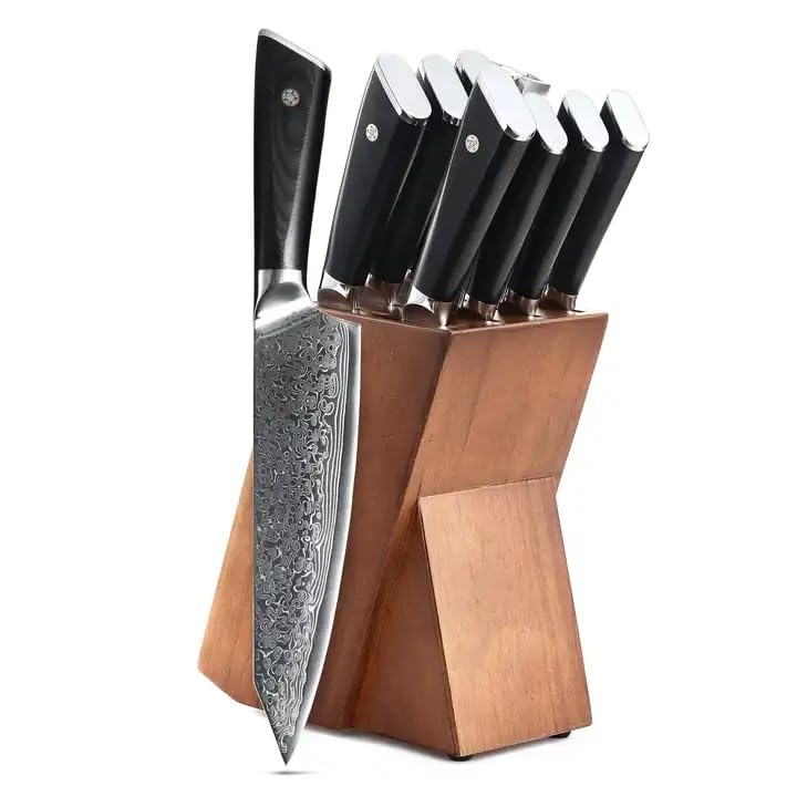 Damascus Knife ZILNEHZ 8PCS Knife Set with Block Kitchen Utensils Set Knife Block Set German Engineered Knife Informed