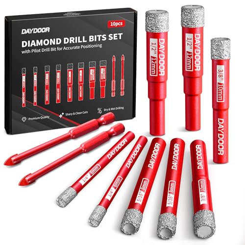DAYDOOR Diamond Drill Bits Set,10-Piece Tile Drill Bits Set for Porcelain Ceramic Granite Marble...