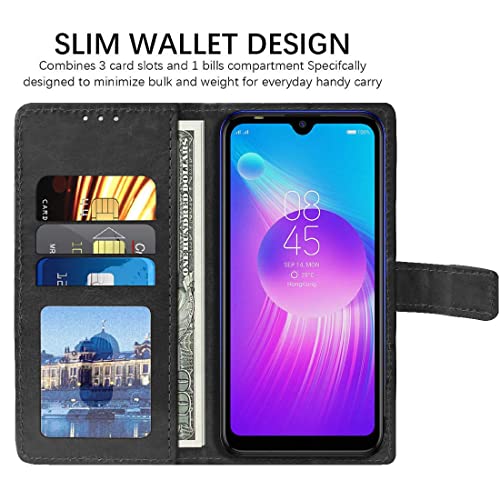 Image of Flip Cover Compatible for Tecno Spark Go | Premium Leather Finish | Inbuilt Pockets & Stand | Flip Cover Back Case for Tecno Spark Go (Black)