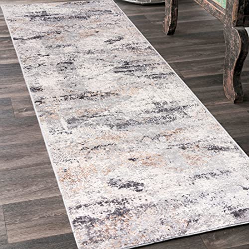 Mazovia Tapis Couloir Long Moderne Motif Abstrait Vintage - Tapis de Passage à Poil Court Doux - Tapis Entree Interieur Long - Tapis de Couloir au Metre - Gris Beige 1 100 x 300 cm Cover