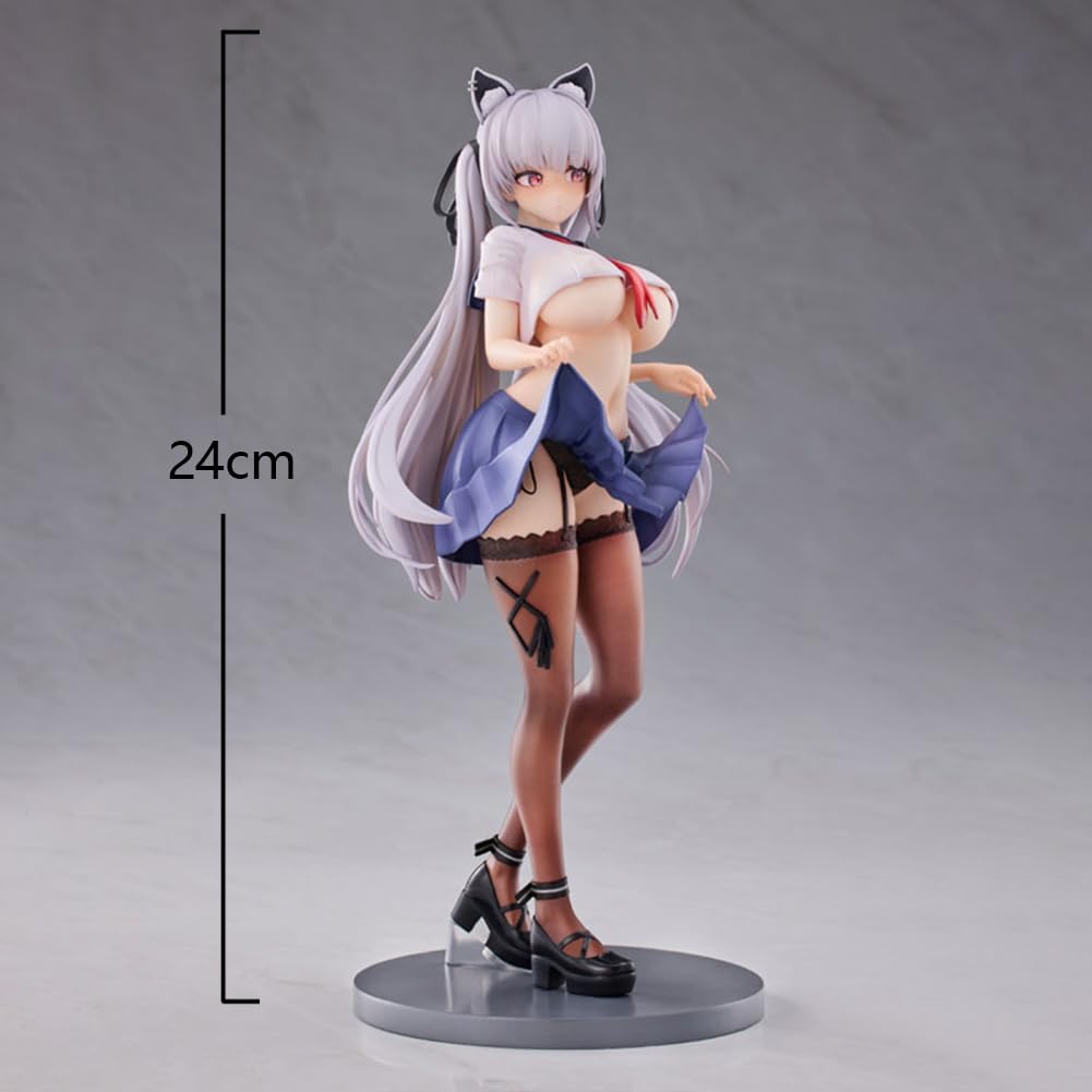 LUNK Anime Alvina-cha Figure Illustration Girl Alvina-chan Action Figurine 24cm Cute Cat Anime Girl Figure Statue Collections Gifts for Fans