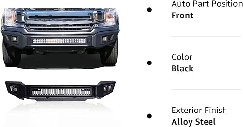 Miniatura 9 de IRONBISON Parachoques delantero compatible con Ford F150 2018-2020 (modelos Raptor excluidos y diesel 2020) camioneta pickup todoterreno parachoques