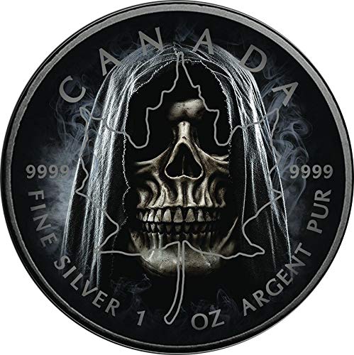Power Coin Smoke Grim Reaper Muerte Maple Leaf 1 Oz Moneda Plata 5$ Canada 2018
