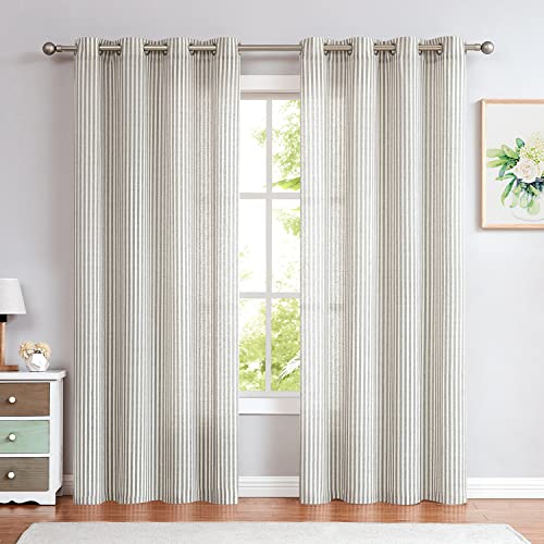 Jinchan Linen Curtains For Living Room Grey Striped Curtains For Bedroom Ticking Stripe Pattern Curtains Light Filtering Pinstripe Window Treatment 2 Panels 84 Inches Long #TOP1