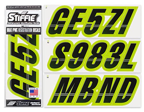 Image of STIFFIE Techtron Black /Atomic Green 3 inch Boat & PWC Registration Decals • Numbers Letters Stickers
