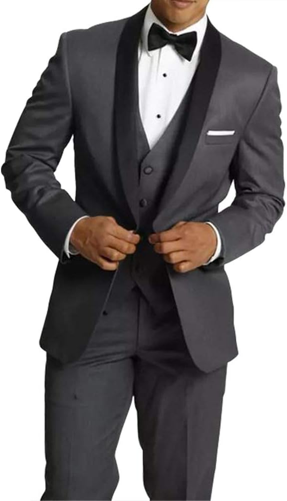 Classic Mens Tailored Slim Fit Tuxedo 3 Pieces Elegant Groom Groomsmen Stylish Wedding Suit Red Gray