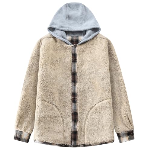 Image of Men's Cotton Plaid Shirt Jacket Fleece Flannel Sherpa Button Down
