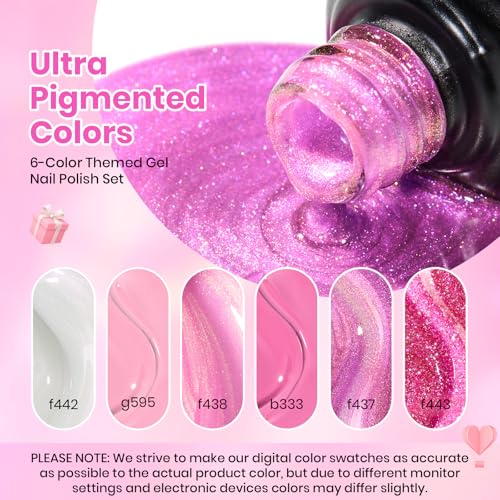 Image of Beetles Pink Gel Nail Polish Set, 6 Colors Pink Reverie Shimmer Pearl Glitter Gel Polish, Soak Off Uv LED Nail Lamp DIY Manicure Gift for Women