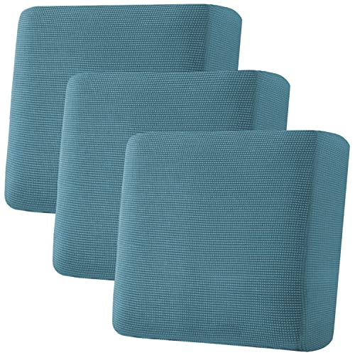 H.VERSAILTEX Super Stretch Individual Seat Cushion Covers - Sofa & Couch Cushion Slipcover Sets - Thick Jacquard Textured Twill Fabric (3 Piece XL Sofa Cushion Covers, Storm Blue)