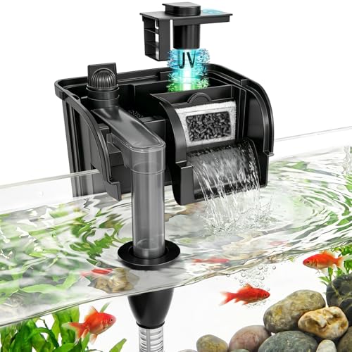 Image of Hang on Back Aquarium Filter w / U-V Light 158GPH for 10-40 Gallon Fish Tank | Detachable U-V &Pump,Surface Skimmer,4-Stage Deodorization Saltwater Freshwater Crystal Clear Suspension Oxygen Green Killing
