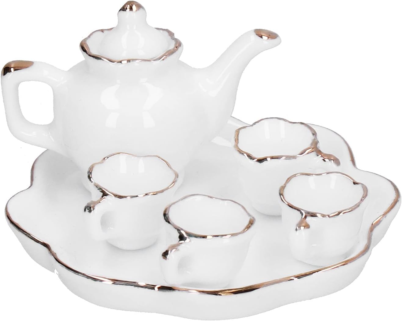Dollhouse Accessories, Dollhouse Teapot Dollhouse Ceramic Tea Set Miniature Tea Set Mini Dollhouse for Living Room for Dining Room for Kitchen(White)