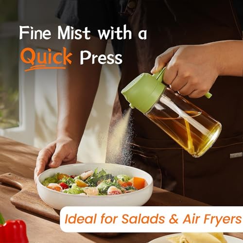 Image of Etekcity 16oz /470ml Olive Oil Sprayer for Cooking - 2 in 1 Olive Oil Dispenser for Kitchen Gadgets, Air Fryer, Salad, and BBQ - Green, Glass (MULTI 1)