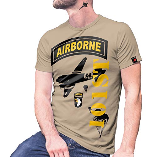 T-shirt 101st Airborne Div beige XL pour passionné d'histoire militaire USA