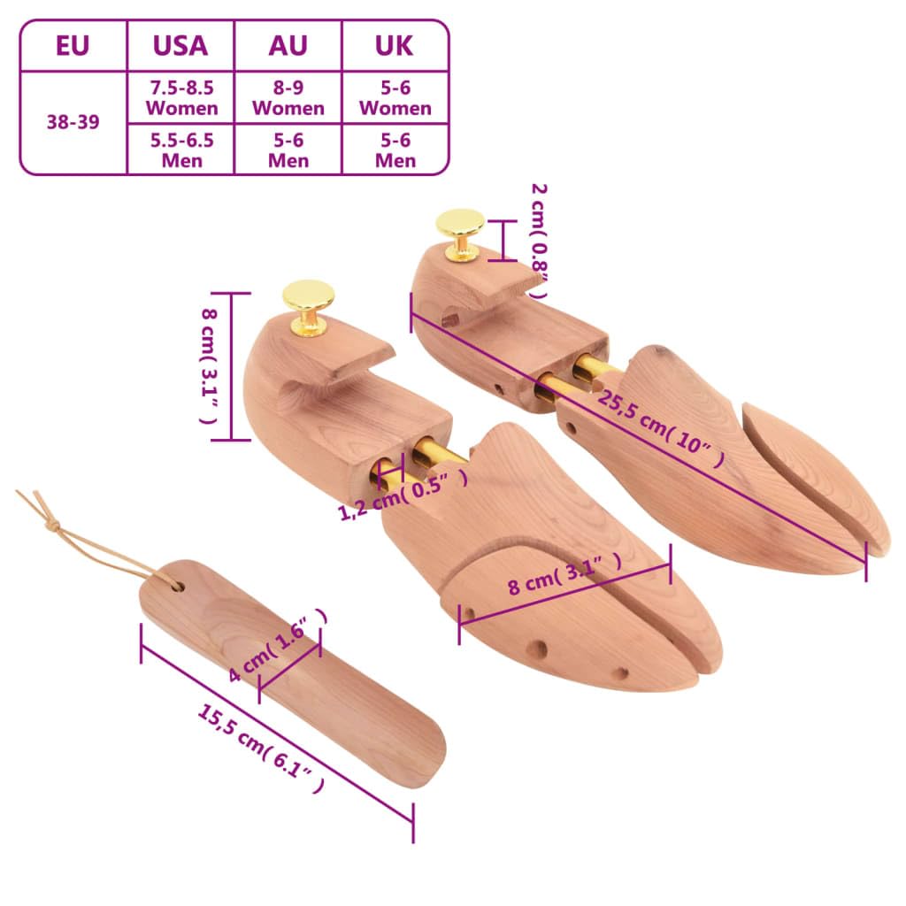 Horma de zapatos con calzador EU 38-39, madera maciza de cedro ajustable, para hombre y mujer, para mantener la forma y mantener la forma de zapatos de cuero