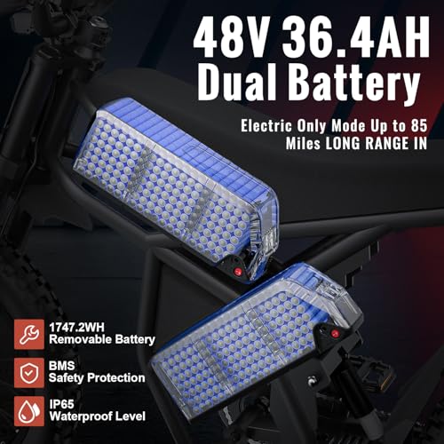 Image of Riding'times Upgraded GT73 Electric Motorcycle for Adults Teens, 2400W 48V 37MPH Dirtbike, 36.4AH Dual Battery Ebike Up to 85 Miles, 25 inch Motorcycle Tire, UL2849 All Terrain for Mountains, Snow, Sand