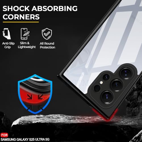 Image of AESTMO Samsung Galaxy S25 Ultra 5G Back Cover | 360 Protection | Crystal Clear Hard Back Transparent | Bumper Case for Samsung Galaxy S25 Ultra 5G (PC+TPU, Black Bumper)