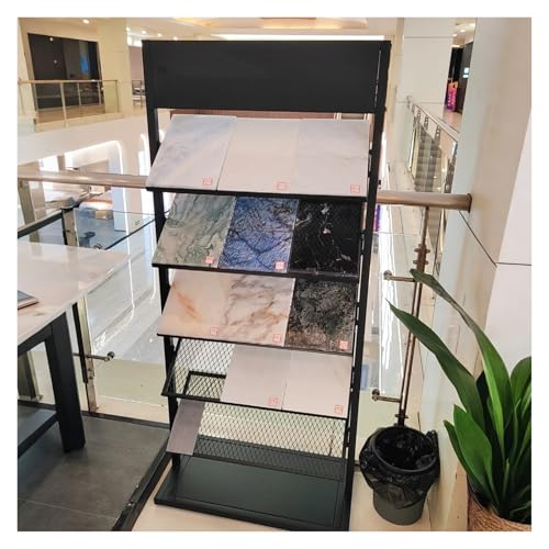 ZJKXJH Large Format Ceramic Tile Display Rack, 5 Tiers Cabinet/Door/Tiles Samples Stand for Trade Show, Commercial Metal Marble Slab Organizer Shelf(Black,Medium)