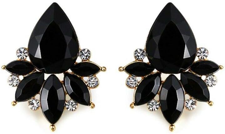 Art Deco Antique Vintage Pear Jet Black Onyx Rhinestone Bridal Bridesmaid Wedding Prom Cluster Earrings