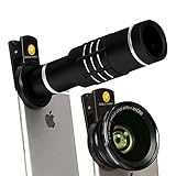 Superior 3-in-1 Clip-on Cell Phone Camera Lens 18X Telephoto Lens + 0.6X Wide Angle Lens + 15X Macro Lens for iPhone, HTC Google OnePlus (Black)