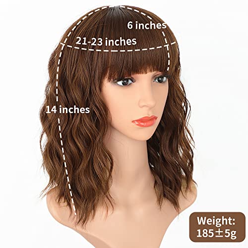 Aisi Hair Synthetic Short Curly Wavy Bob Wig With Bangs Natural Looking Auburn Brown Short Bob Wavy Hair Wigs For Women Heat Resistant Bob Wigs #TOP1