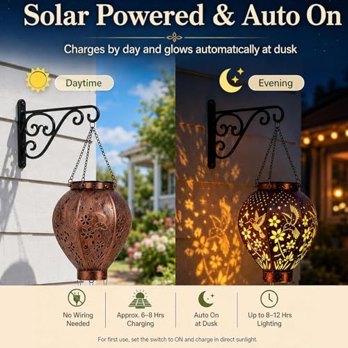 Linterna solar de globo contra patios oscuros que ofrece un brillo cálido de forma automática 6