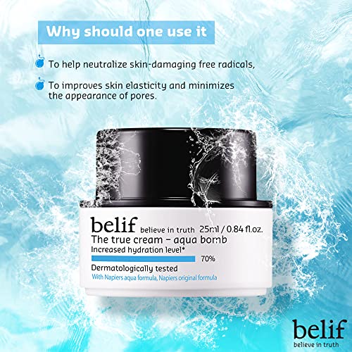 Image of belif believe in truth The True Cream Aqua Bomb, Hydrating Moisturizer For Face | Ultra-Lightweight, Gel-Cream | For Normal, Combination, And Oily Skin Types | Korean Skin Care Products | (25 Ml)