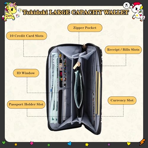 Tokidoki Unicorno Wallet Black Purse Wristlet Wallet with Zipper Pocket Coin Purse Phone Wallet for Women Credit Card Holder(denim daze)3
