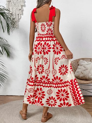 Image of Women's Floral Print Maxi Dress - Adjustable Tie-Shoulder, Lightweight Beach & Summer