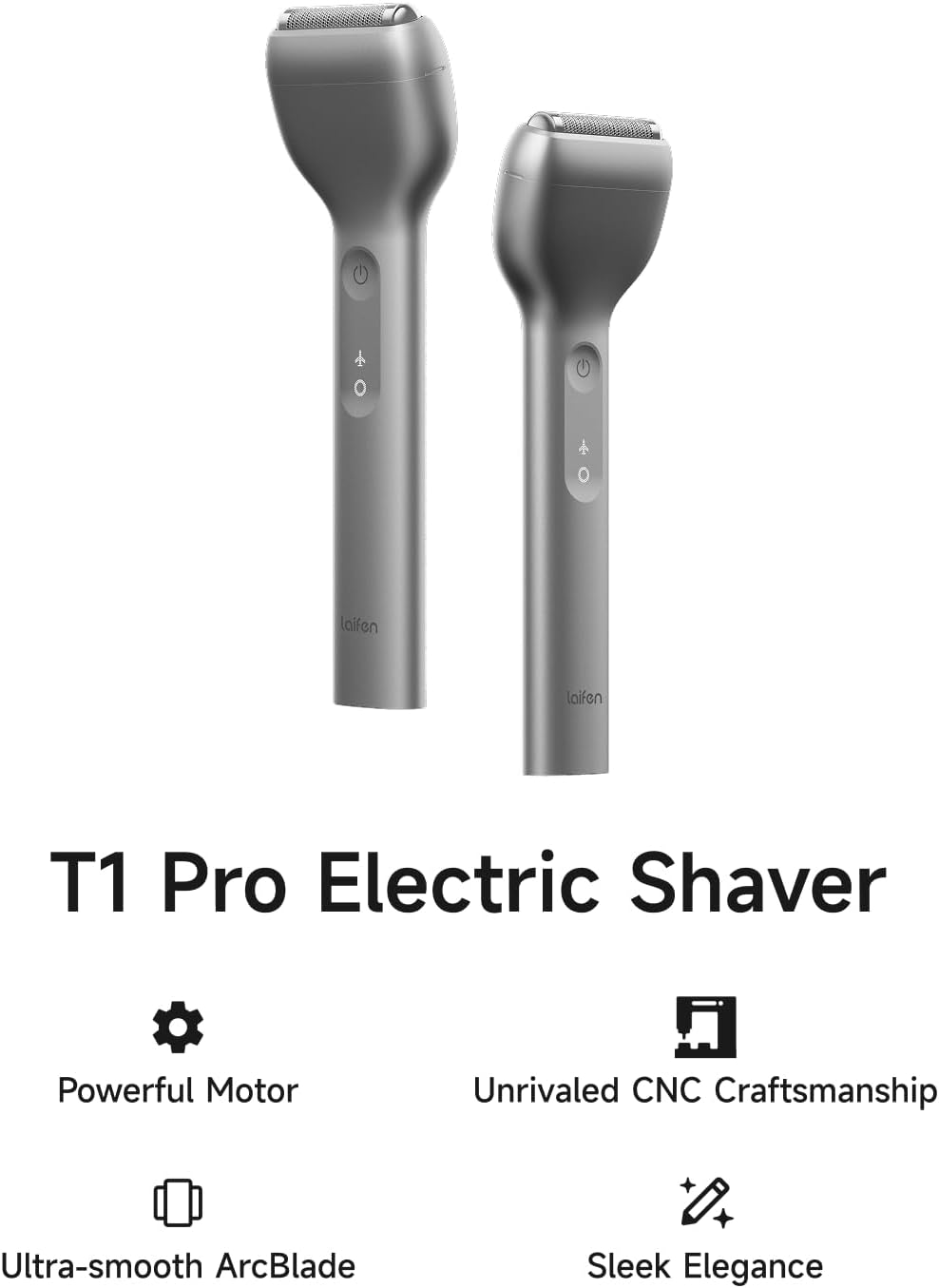 Laifen T1 Pro 1-Blade Electric Shaver - Stubble Edition, Gentle Daily Shaver for Short and Sparse Beard, 12,000 Cuts/Min, 120-Min Runtime, Wet & Dry Razor, IPX7 Waterproof (Space Gray)