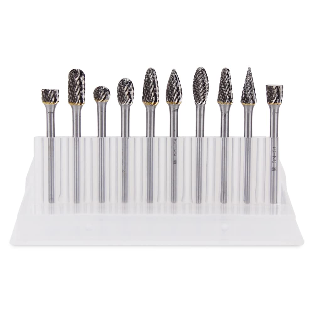 BHA Wolframkarbid-Frässtifte, Schleifwerkzeug-Set für Metallgravur und Präzisionsarbeiten, Doppelschnitt mit 0,32 cm Schaft – 10 Stück