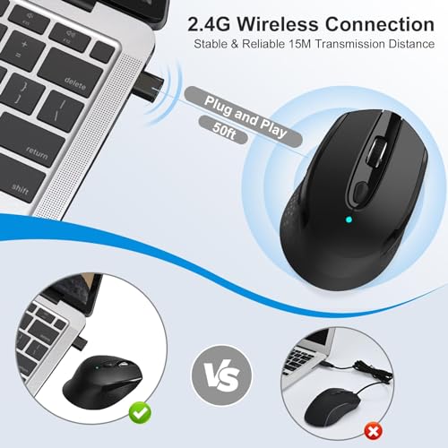 Image of RaceGT USB C Wireless Mouse, Type C Silent Ergonomic Mouse for MacBook Air /Pro, 2.4G Cordless Computer Mice with 6 Buttons and 3 Adjustable DPI for Mac, Laptop, Desktop, PC -Black