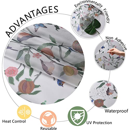 Velimax Bird Tree Window Privacy Film, Static Cling Window Decals, Frosted Glass Film, Privacy Window Vinyl For Bathroom Living Room Anti-Uv 17.7X78.7 Inches #TOP1