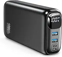 Power Bank 50000mah com Lanterna Carregador Portatil Solar com 4 Cabos Integrados 2 Entradas Externo Bateria Portatil com Display de Energia em LED para Camping de Viagens