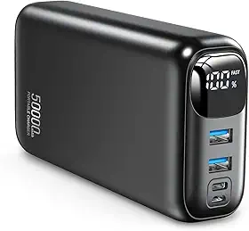Power Bank 50000mah com Lanterna Carregador Portatil Solar com 4 Cabos Integrados 2 Entradas Externo Bateria Portatil com Display de Energia em LED para Camping de Viagens