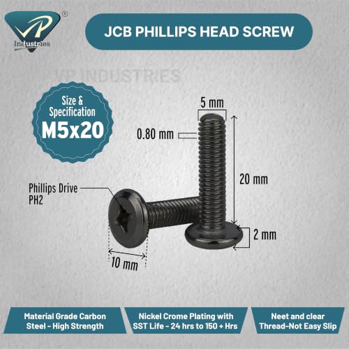 Image of By inchVP INDUSTRIES inch (Pcs-25) M5x20 mm JCB Philips Flat Head Furniture Bolt Black Zinc Finish | Furniture Connector Bolt for Crib, Bunk Bed, Cot & Furniture Assembly