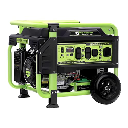 Green-Power America 13000 Watt Gasoline Powered Portable Generator, Recoil/Electric Start, 12V-8.3A...